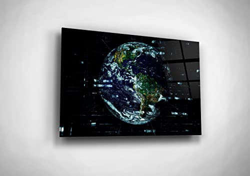 Planet Earth Painting Abstract Computer Science Wall Art Coding Gifts Contemporary Businessman Office Decor Global Network Decoration Outer Space Glass Canvas Print #TOP24