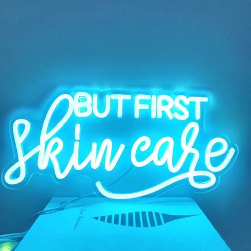 Image of But First Skin Care Led Neon Lights Sign for Home Spa Beauty Cosmetic Salon Wall Decor, Spa Day Gifts for Women,Spa Products Aesthetic Center Salon Door Decorative Acessories(Ice Blue)