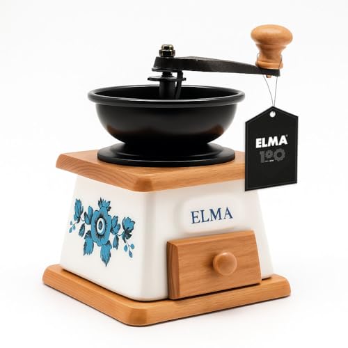 ELMA Molinillo de Café Manual fabricado en Cerámica con diseño Vintage I Decorativo I 12,5 x 12,5 x 17cm