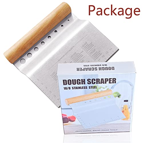 Alltop Dough Bench Scraper/Cutter/Chopper Stainless Steel Blade With Herb Stripper,Multipurpose Kitchen Pastry Tool With Scale Ruler - Leaf Remover - 1 Pack #TOP1