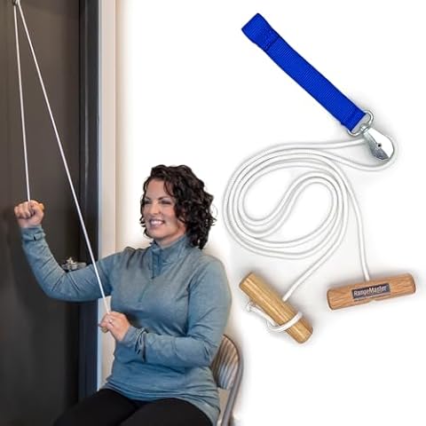 RangeMaster Econo Ranger Shoulder Pulley │ Physical Therapy Exercises │ Aids in Recovery and Rehabilitation │ Increases Mobility │ Wooden Handles for Comfort │ Web Strap Door Attachment Cover