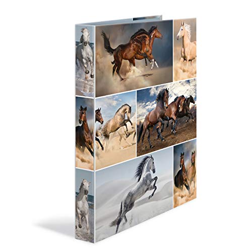 HERMA Ringbücher A4 Pferde Set, 3 Stück, schmal, 4 Ringe, 35 mm breit, Kinder Ringordner mit Tier Motiv, bunter Ordner mit Innendruck für Jungen und Mädchen