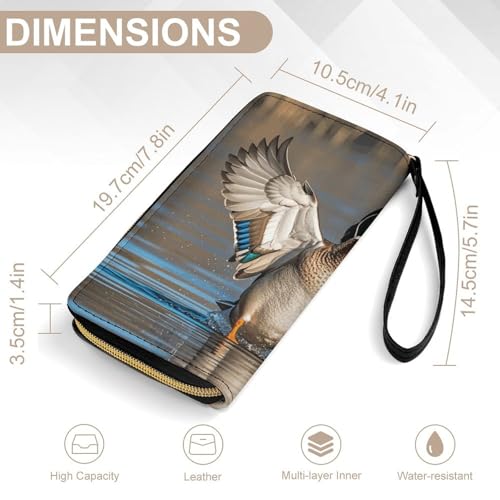 Women Wallets Hunting Flying Wild Ducks Leather Wallet for Women Thin Wallet with Zipper Pocket Card Holder2