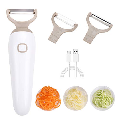 Electric Julienne Peeler, Handheld Vegetable Y Peeler and Fruit Slicer with Sharp Blades, 3-in-1 Kitchen Tool Slicer Cut for Potato, Carrot, Cucumber, Apple, Pear and Veggie Fruit Salad