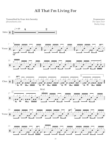 Evanescence - All That I'm Living For: Drum Sheet Music (JDS: Evanescence Drum Sheet Music)