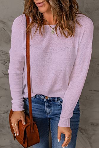 Image of Womens's Drop Shoulder Casual Loose Crewneck Lightweight Long Sleeve Pullover Sweaters