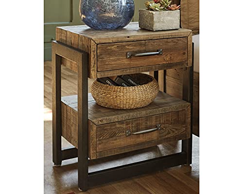 Signature Design by Ashley Sommerford Industrial Farmhouse 2 Drawer Nightstand, Butcher-Block Brown & Black - Image 2