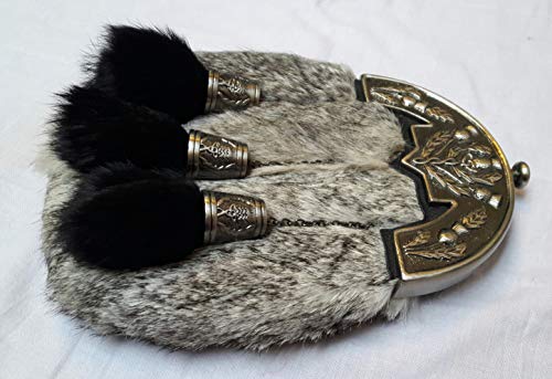 Generic Scottish Kilt Grey Rabbit Fur Full Dress Sporran Unique Enamel Thistle Cantle2