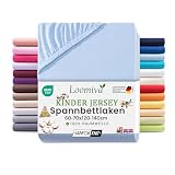 Loomiva Jersey Kinder Spannbettlaken 60x120-70x140 cm hellblau | Bettlaken 100% Baumwolle | bis 12cm Matratzenhöhe Gummizug | Oeko-TEX Made in Green | Spannbetttücher Leintuch Bezug 70x140