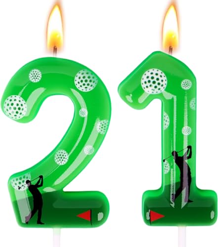 Golf Theme Birthday Candles, Golf Birthday Party Decorations, Golf Party Supplies (Green, Number 21)