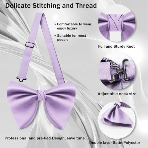 Image of Mens Bow Tie Pre Tied Oversized Bow Ties for Men Satin Bowties for Tuxedo Wedding Party Banquet