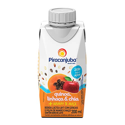Bebida Láctea Quinoa Linhaça e Chia Sabor Mamão e Maçã Zero Açúcar, Piracanjuba, 200Ml
