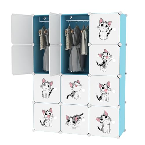 Image of Sunderlook Plastic Wardrobe for Kids Clothes - 12 Door Collapsible Wardrobe, Baby Cupboard, Cupboard for Kids, Baby Almirah for Clothes and Toys, Foldable Almirah for Clothes (Blue KTP2, 12 Door)