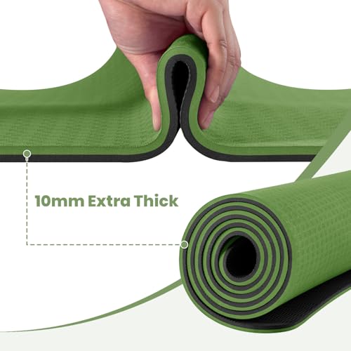 Good Nite Yoga Mat Exercise Mats Workout Pilates Fitness Mat for Women Men Non-Slip Thick 10mm High Density Gymnastics Mats with Carry Strap Tpe 183 x 61 x 1cm - Image 3