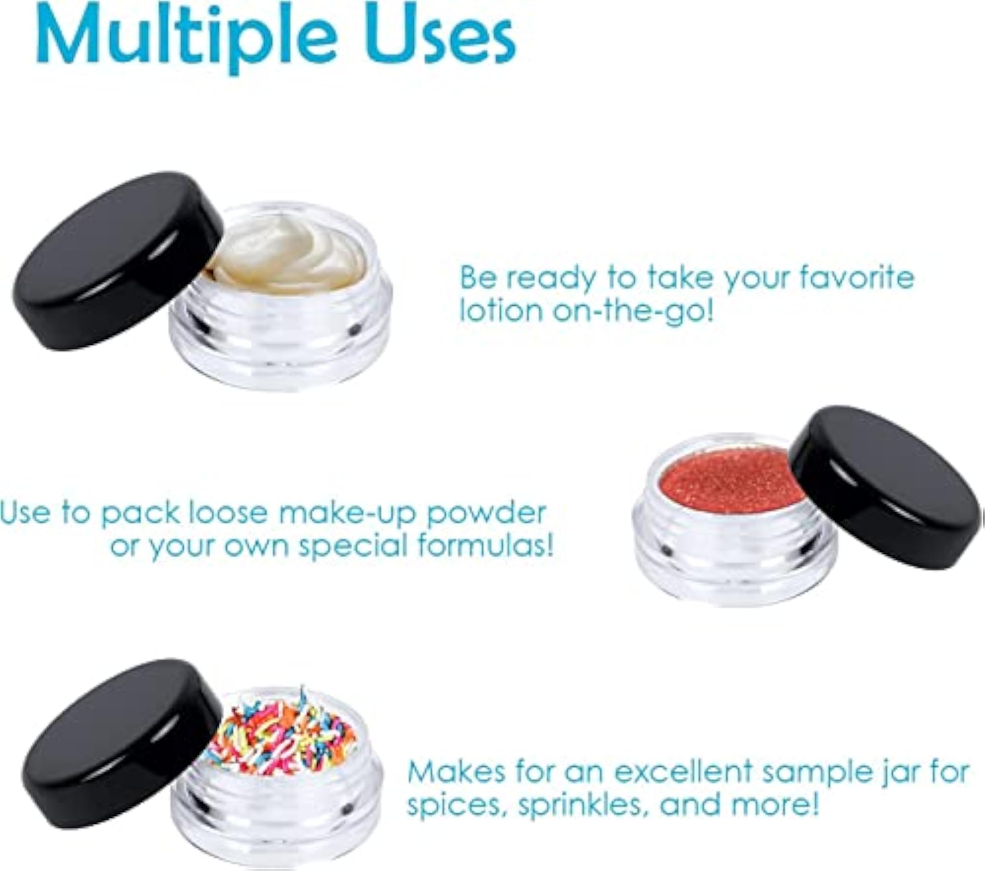8 Gram Acrylic Refillable Cosmetic Empty Sample Jars with Black Lids