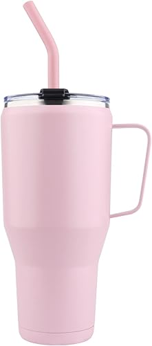 Deitybless Vaso de 30 onzas con tapa de asa y popote, vasos delgados aislados al vacío de doble pared de acero inoxidable, taza de viaje al vacío,