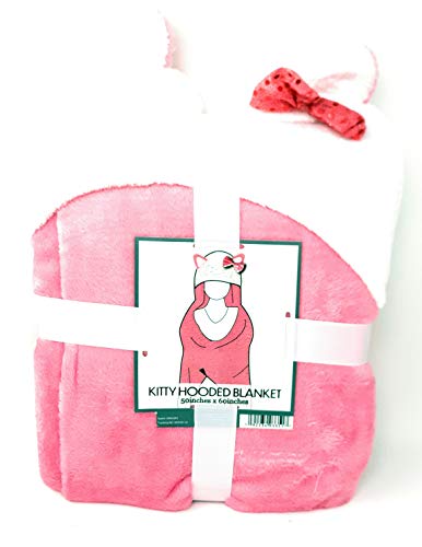 Warm & Snuggly Kids Blankets Hooded Cat Blanket Pink and White with Pink