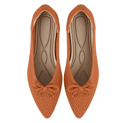 Women's Ballet Pointed Toe Flats Comfortable Dressy Casual with Bow Washable Knit Flat Shoes
