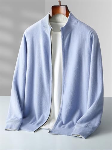 Men’S Thick Merino Wool Cardigan Sweater Long Sleeve Stand Collar Full Zip Business Casual Top3