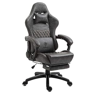 Dowinx Gaming Chair, Office Chair, Ergonomic PC Chair with Massage Lumbar Support, Advantage Style, PU (Polyurethane) Leather, High Back, Adjustable Swivel Chair with Footrest (Grey)