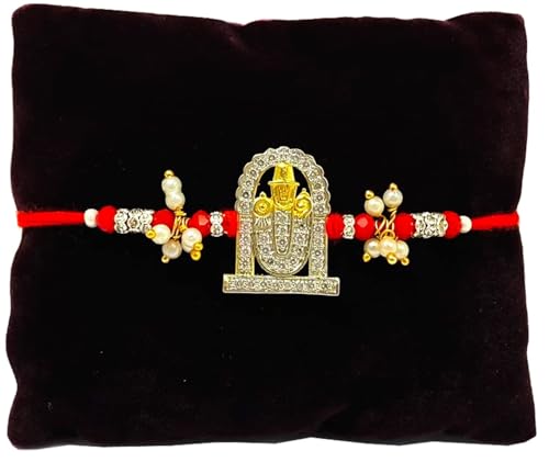 Image of Tirupati Balaji American Diamond Studded Rakhi Set for Brother & Bhabhi - Elegant Raksha Bandhan Gift, Rakhi Combo - 230