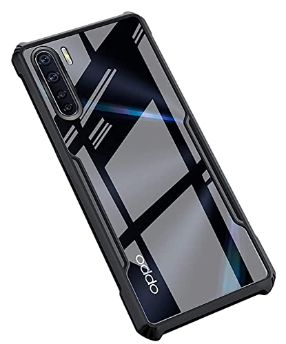 Image of JANAK RAJ Shockproof Bumper - Crystal Clear Transparent Back Case Cover Compatible with Oppo F15 / A91 / Reno 3 | Minimalist PC+TPU 360 Protection Tough Rugged Design - Black