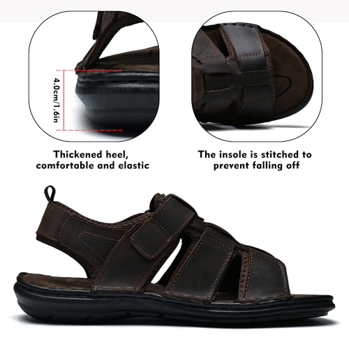 Image of ArcBrothers Men's Premium Leather Sandals - Classic Roman Style Open Toe Sandals - Cushioned Heel, Non-Slip & Sturdy Support