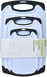Harcas 3 Piece Plastic Chopping Board Sets for Kitchen. Best for Cutting & Slicing Fruit, Vegetables & Meat. Non-Slip with Juice Groove & Dishwasher Safe (Black)