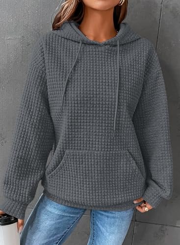 Image of SHEWIN Women Fall Waffle Hoodies Pullover Tops Hooded Sweatshirt
