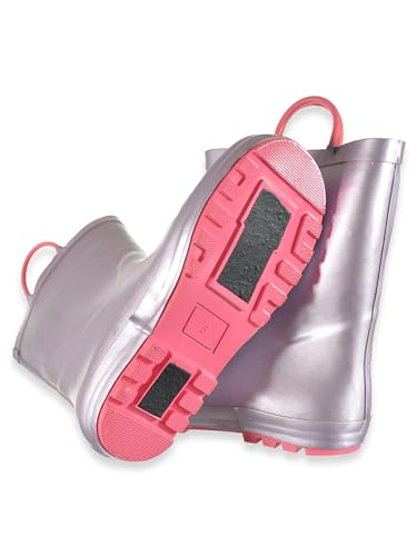 Girls Rain Boots for Toddlers - Waterproof Rubber Rainboots with Easy-On Handles (Pink Butterflies, Size 8)4
