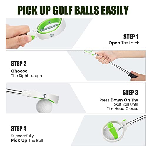 Tovii Golf Ball Retriever, 6Ft Stainless Steel Ball Retriever Tool Golf Ball Retriever Telescopic For Water With Durable Spring Release-Ready Head, Golf Accessories Golf Gifts (Green) #TOP3