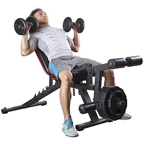 HARISON Weight Bench Adjustable with Preacher Pad and Leg Extension Foldable Full Body Workout Incline Decline Exercise Workout Bench for Home Gym (Updated)