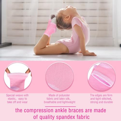 Image of Tarpop 4 Pairs Kids Ankle Brace Set Foot Support Stabilizer Wraps Protector Guard Knitted Ankle Sleeve Sock Support Compression Socks for Injury Prevention (Medium,Pink)