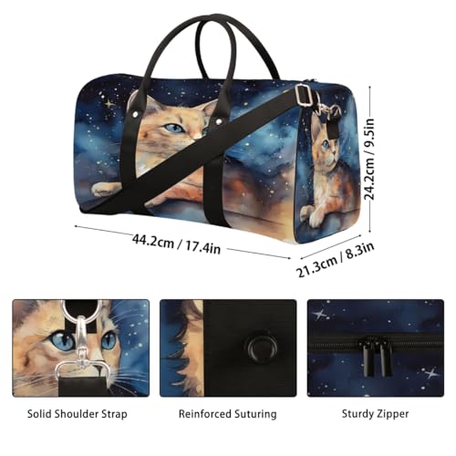 Galaxy Cute Cat Travel Duffel Bag for Women Men, Sport Tote Gym Bag Foldable Weekender Overnight Bag Waterproof Carry On Luggage Bag2
