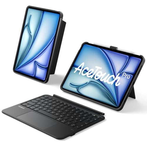 Inateck iPad Air 11 Zoll Hülle mit Tastatur M4/M3/M2(2026/2025/2024) für Air 5/4 iPad Pro 11 5 1 Vollflächen-Touchpad Hoch-/Querformat Ständer Abnehmbar mit Stifthalter QWERTZ AceTouch Pro