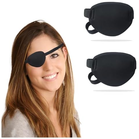 Hanlsee 2 pcs Black Eye Patches for Adults Kids,Eye Patch for Left or Right Eye,Adjustable Flat Eyepatch for Under Glasses, Halloween Costume Pirate Cosplay Cover