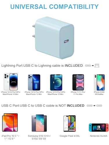 Image of Extra Long 10FT iPhone 14 13 12 Charger Fast Charging 20W PD USB C Wall Charger with Fast Charging Cable Compatible iPhone 14 /13 /12 /11 /Pro /Pro Max /Mini /Xs Max /XR /X, iPad - Blue