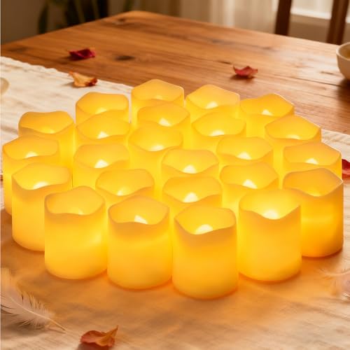 24 Pièces Bougies LED Sans Flamme,Fonctionnement à Piles,d'Autonomie Sécurité Sans Feu, Petites Bougie Chauffe-plat électrique pour Noël,...