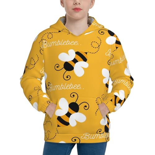 Cute Bee Butterfly Yelllow Kid Hoodies Boys Sweatshirts Girls Pullover with Pocket