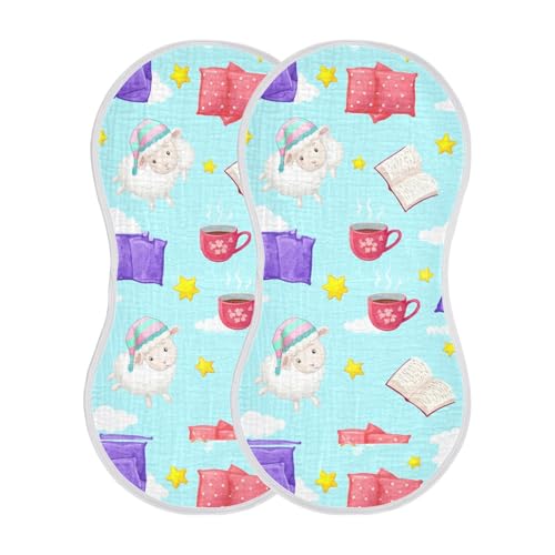 2 Pack Baby Burp Cloths, Soft Absorbent Burping Cloths for Babies, Cotton Milk Spit Up Rags, Large Size for Newborns, Baby Boys and Girls (Sheep Nightcap Pattern)