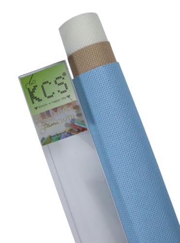 Image of KCS 3 pc of 15 inch x 18 inch(38cmx45cm) 16 Count Cross Stitch Cotton Aida Cloth Needlework Rolled Fabric Box,16CT,Light Blue+Khaki+Antique White