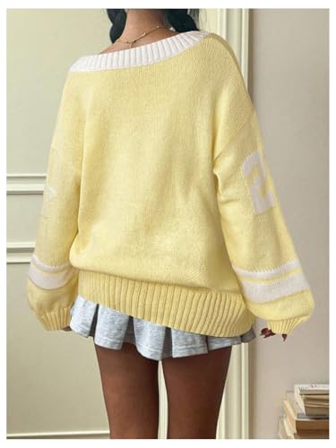 Image of Women's Y2K Sweater Oversized Sweaters Long Sleeve V Neck Pullover Jumper Knit Top