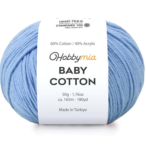 HobbyMia Baby Cotton Yarn for Crocheting - 50g / 180yds