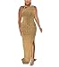 Champagne Gold Evening Gowns for Women Formal Elegant Sparkly One Shoulder Sleeveless High Split Dresses Sexy Party Club Prom Long Maxi Dress,11868-1 Champagne Gold_Medium