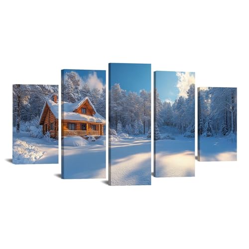 Toile moderne arbres d'hiver en foret pour creer un salon cocooning bleu JOSUE