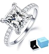 MOOSEA D Color VVS1 ClarityLab Created Moissanite Ring, 18K White Gold Plated Solitaire Engagement Ring