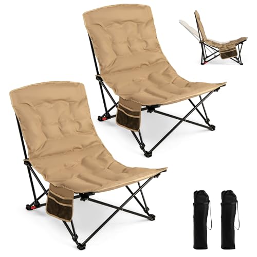Silla de Camping Plegable Portátil Goplus, 4 Posiciones con Cojín, Soporta 500 Libras, Bolsillo Lateral y Bolsa de Transporte, para Exterior