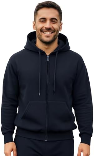 Urban Road Men's Plain Zip Hoodie | Fleece Full Zip - View #10