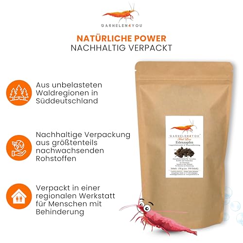 Foto von GARNELEN4YOU® Erlenzapfen – natürliche Wasseraufbereitung & Langzeitfuttermittel – Alder Cones für Garnelen, Krebse, Schnecken & Fische – ca. 350 Stück (150 g) – Made in Germany