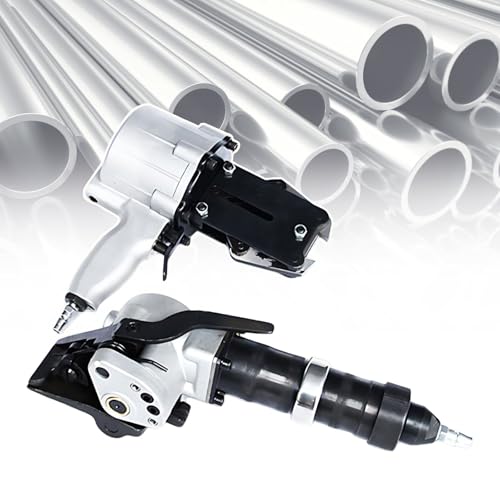 Heavy Duty Strapping Machine with Tensioner and Cutter Sealer, Pneumatic Steel Strapping Tool for Industrial Loads(19mm)